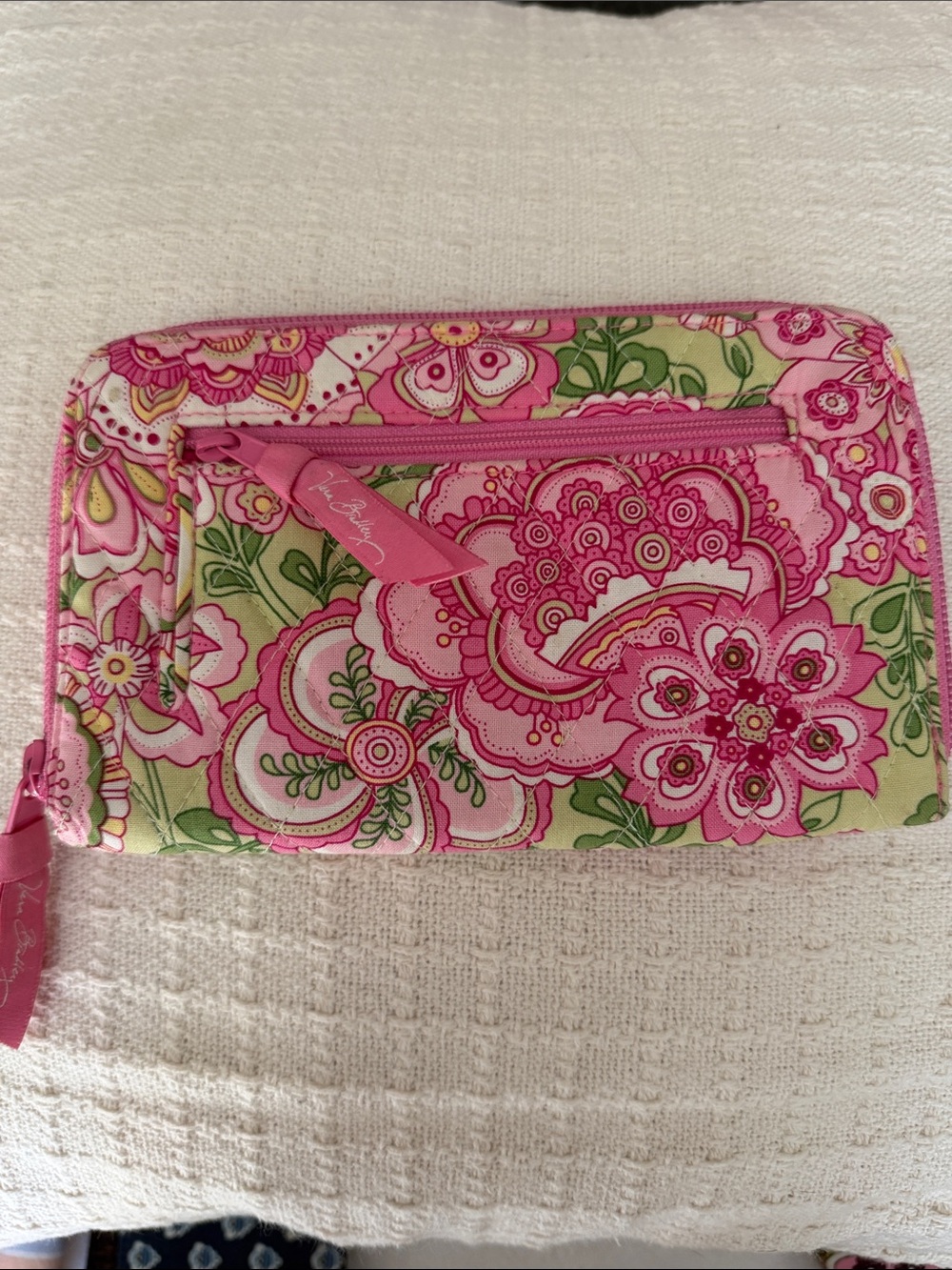 Vera Bradley Pink and Green Paisley Floral Zip Wallet